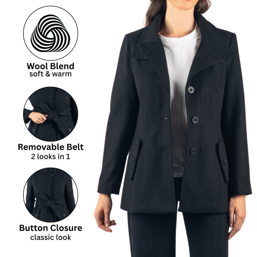 Alpine Swiss Bella Womens Wool Blend Coat Removable Belt Blazer